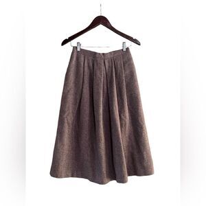 Vintage Wool Brown Long Pleated waist Skirt